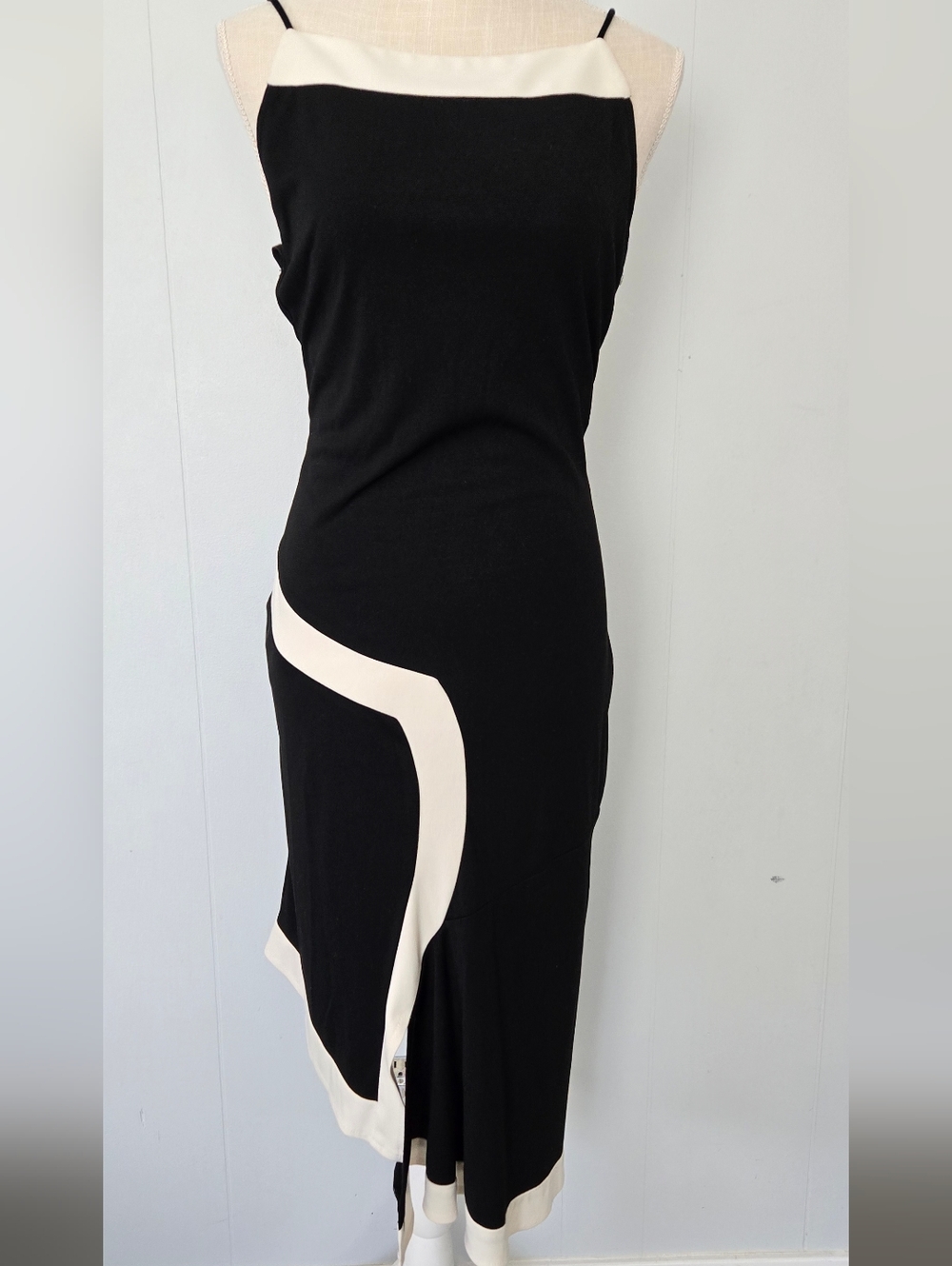 Ruby Rox Black and Cream Asymmetrical Slip Dress